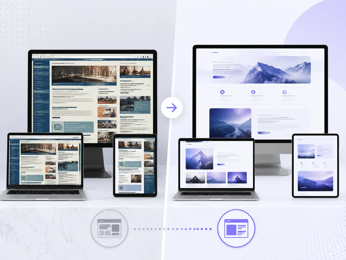 Website revamp before-and-after visual showing a refreshed PixelGem website